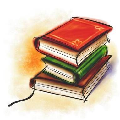A stylized drawing of textbooks.